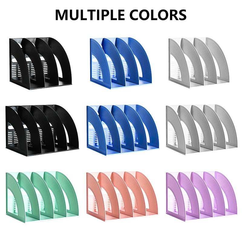 SAYEEC Magazine File Holders 3 Compartment Binder Stand Gray Magazine Storage Folder Desktop File Bookshelf Organizer Office Book Holder Rack for Office Home School - Image 2